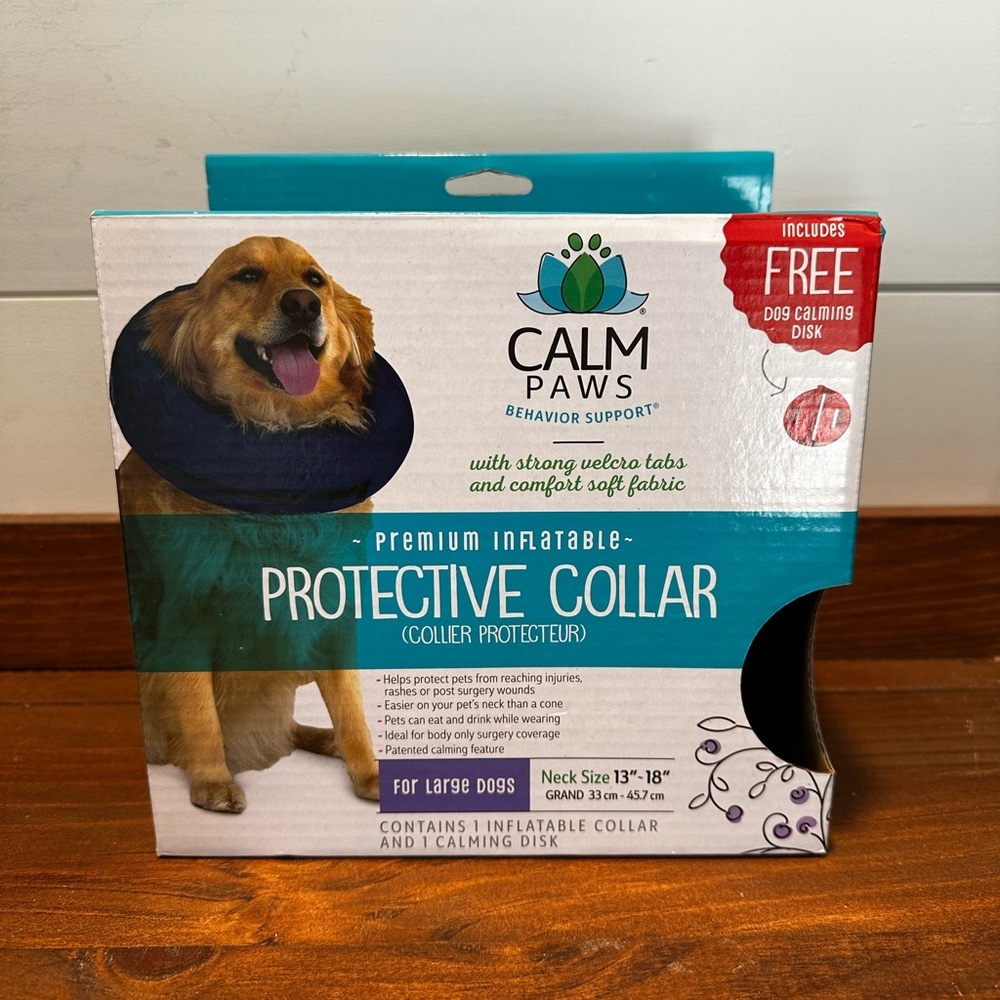 Calm Paws Premium Inflatable Protective Dog Collar Large Neck: 13"-18" Navy Blue